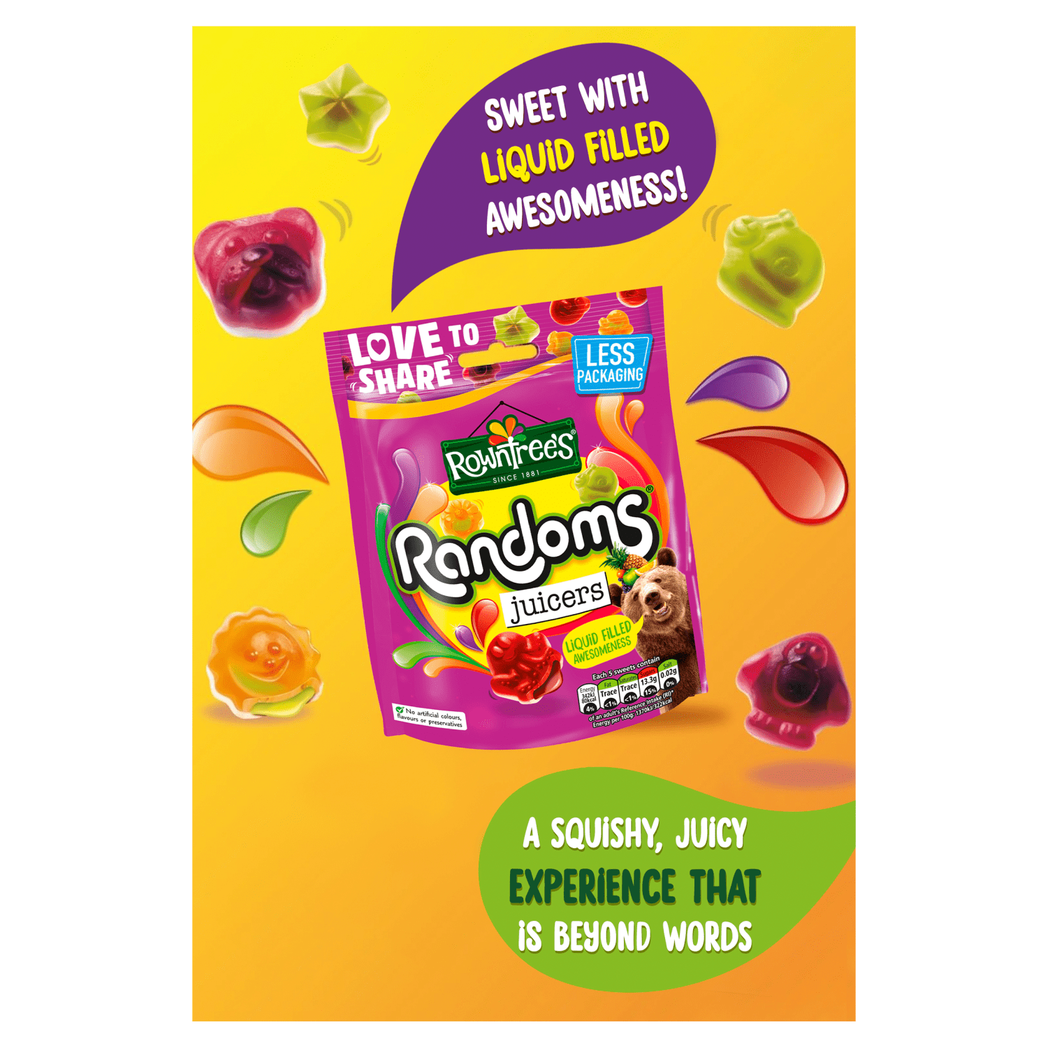 Rowntree's Randoms Juicers Sweets Sharing Bag 140g - UK Food & Drink - 8593893769816