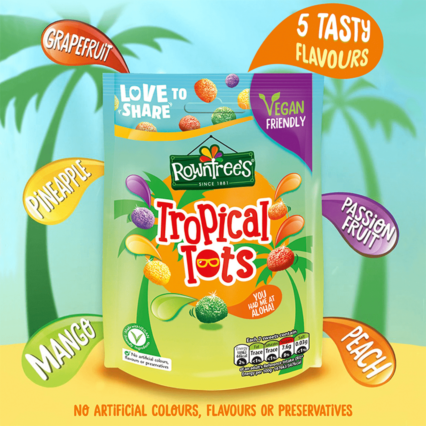 Rowntree's Tropical Tots Vegan Friendly Sweets Sharing Bag 140g - UK Food & Drink - 7613287933003