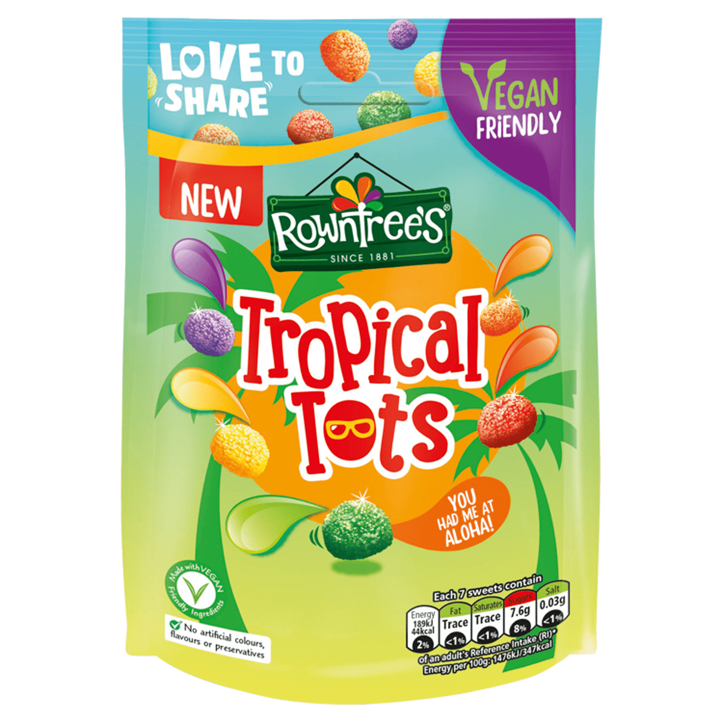 Rowntree's Tropical Tots Vegan Friendly Sweets Sharing Bag 140g - UK Food & Drink - 7613287933003