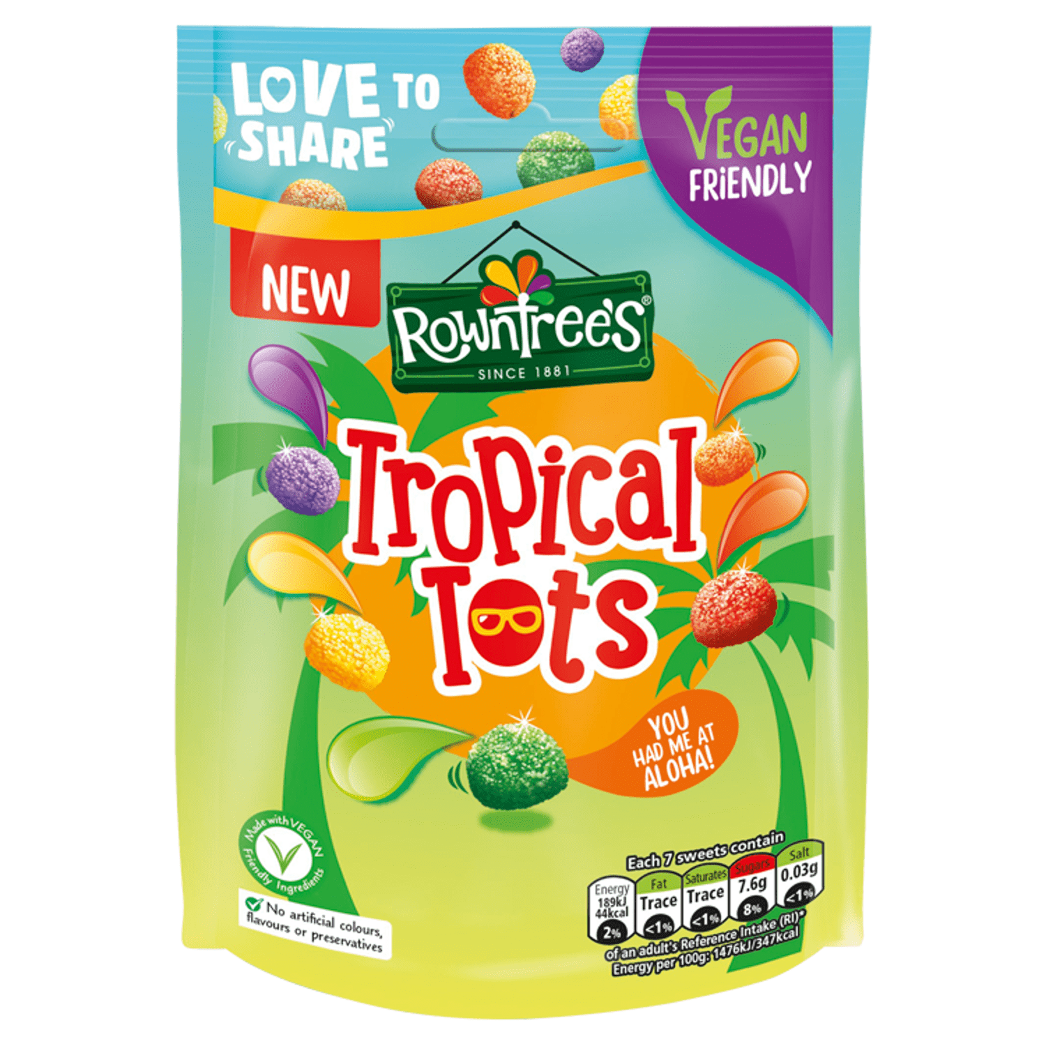 Rowntree's Tropical Tots Vegan Friendly Sweets Sharing Bag 140g - UK Food & Drink - 7613287933003