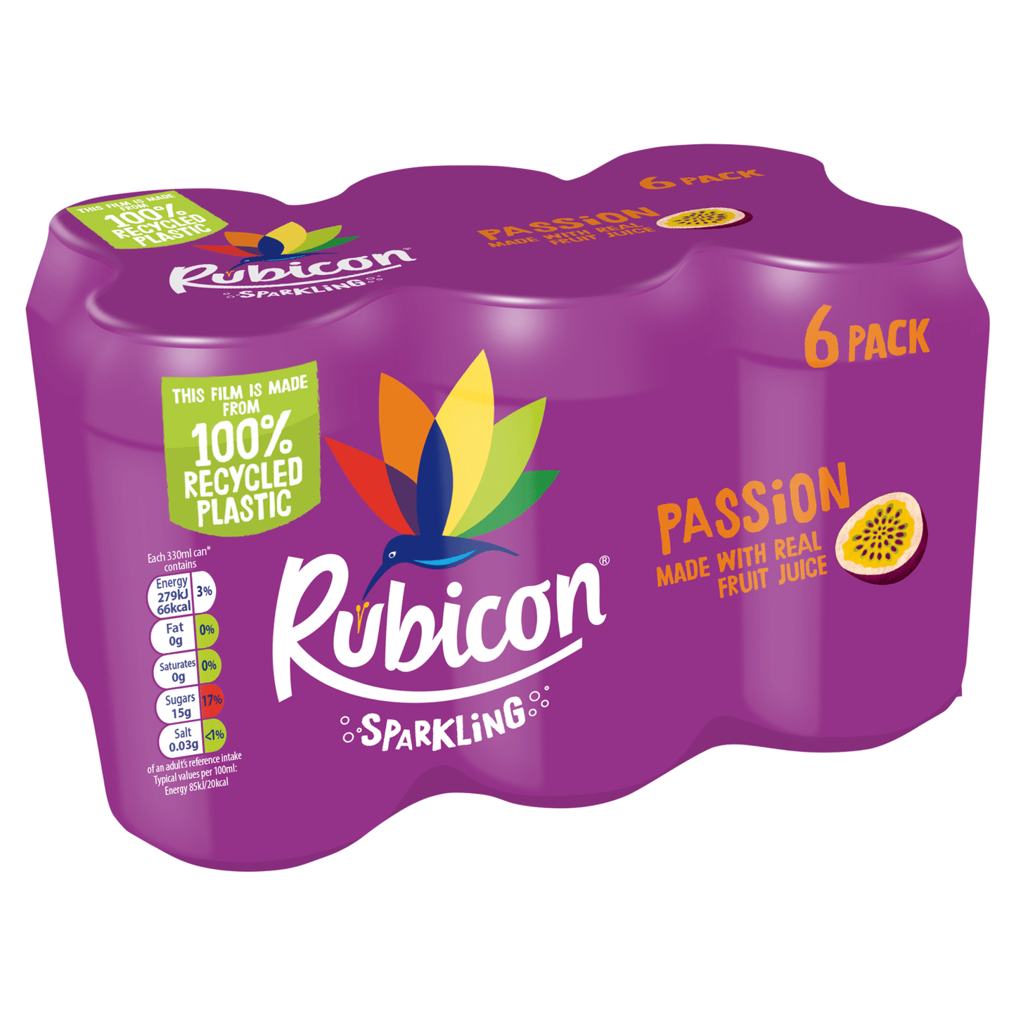Rubicon Sparkling Passionfruit Juice Soft Drink 6 x 330ml - UK Food & Drink - 5011898061078