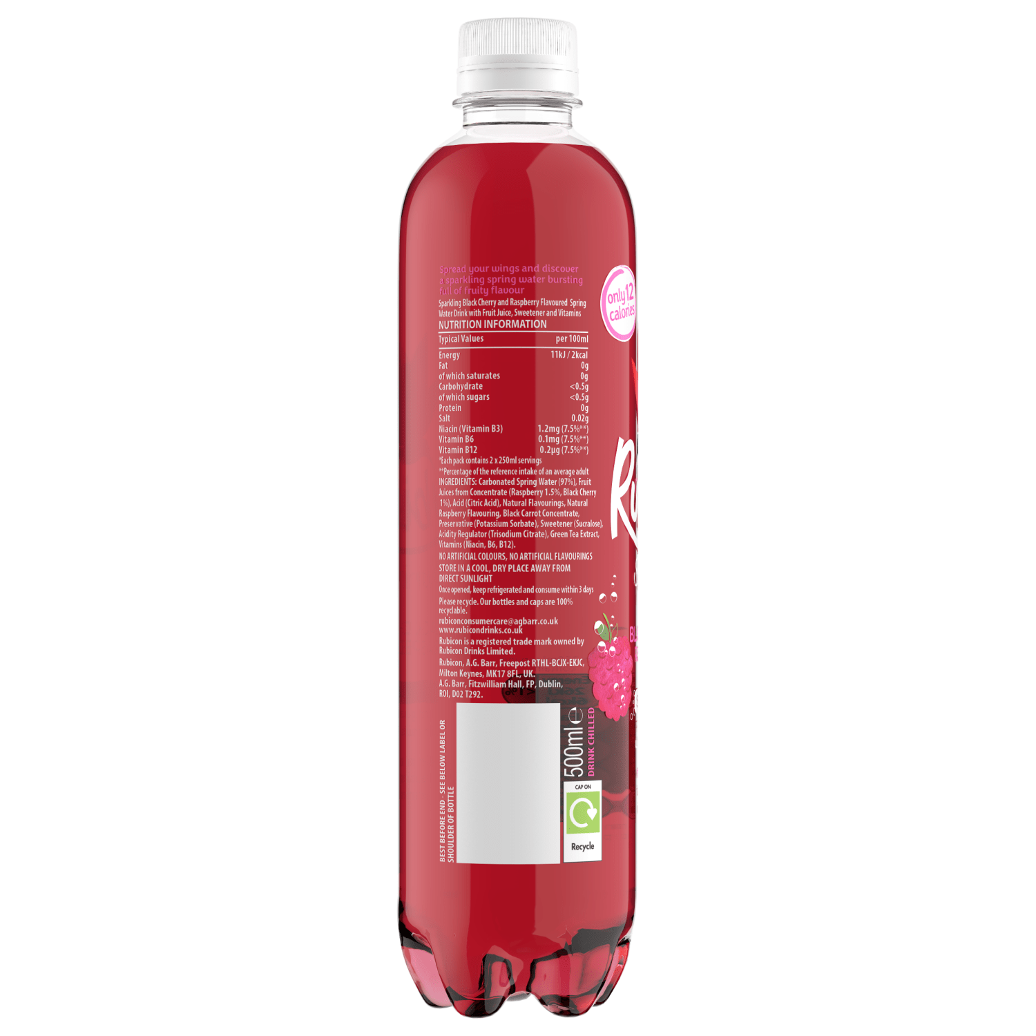 Rubicon Spring Black Cherry Raspberry Sparkling Spring Water 500ml - UK Food & Drink - 5000382102144