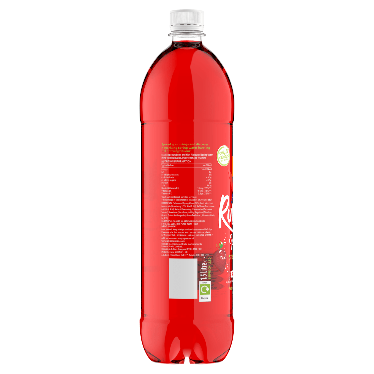 Rubicon Spring Strawberry Kiwi Flavoured Sparkling Spring Water 1.5 Litre - UK Food & Drink - 5000382104360