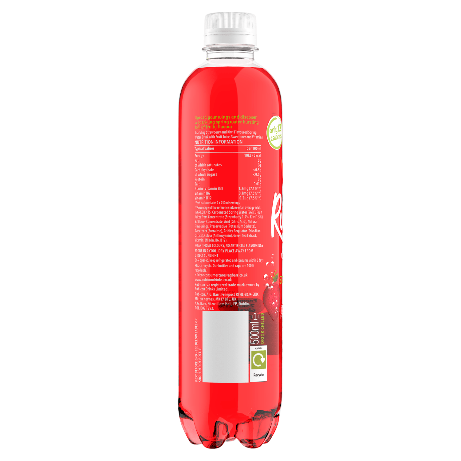Rubicon Spring Strawberry Kiwi Flavoured Sparkling Spring Water 500ml - UK Food & Drink - 5000382102182