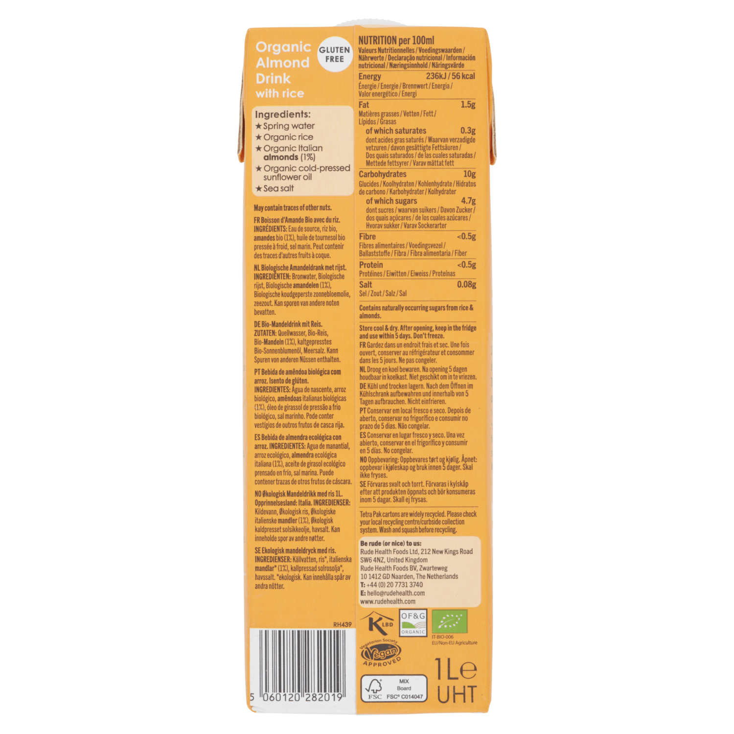 Rude Health Almond Organic 1L - UK Food & Drink - 5060120282019
