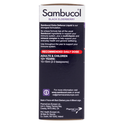 Sambucol Black Elderberry Extra Defence Extra Vitamin C + Zinc + Vitamins + Minerals Liquid 120ml - UK Food & Drink - 5060216560724