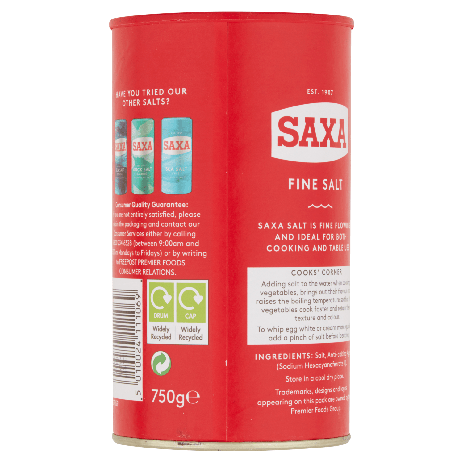 Saxa Fine Salt 750g - UK Food & Drink - 5010024111069