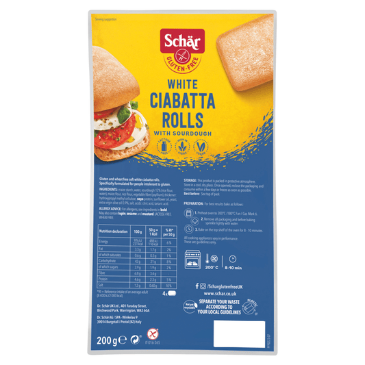 Schar Ciabatta White Rolls 200g - UK Food & Drink - 8008698010259