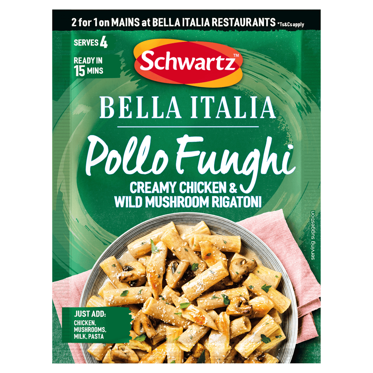 Schwartz Bella Italia Pollo Funghi Creamy Chicken & Wild Mushroom Rigatoni 30g - UK Food & Drink - 5000225028044