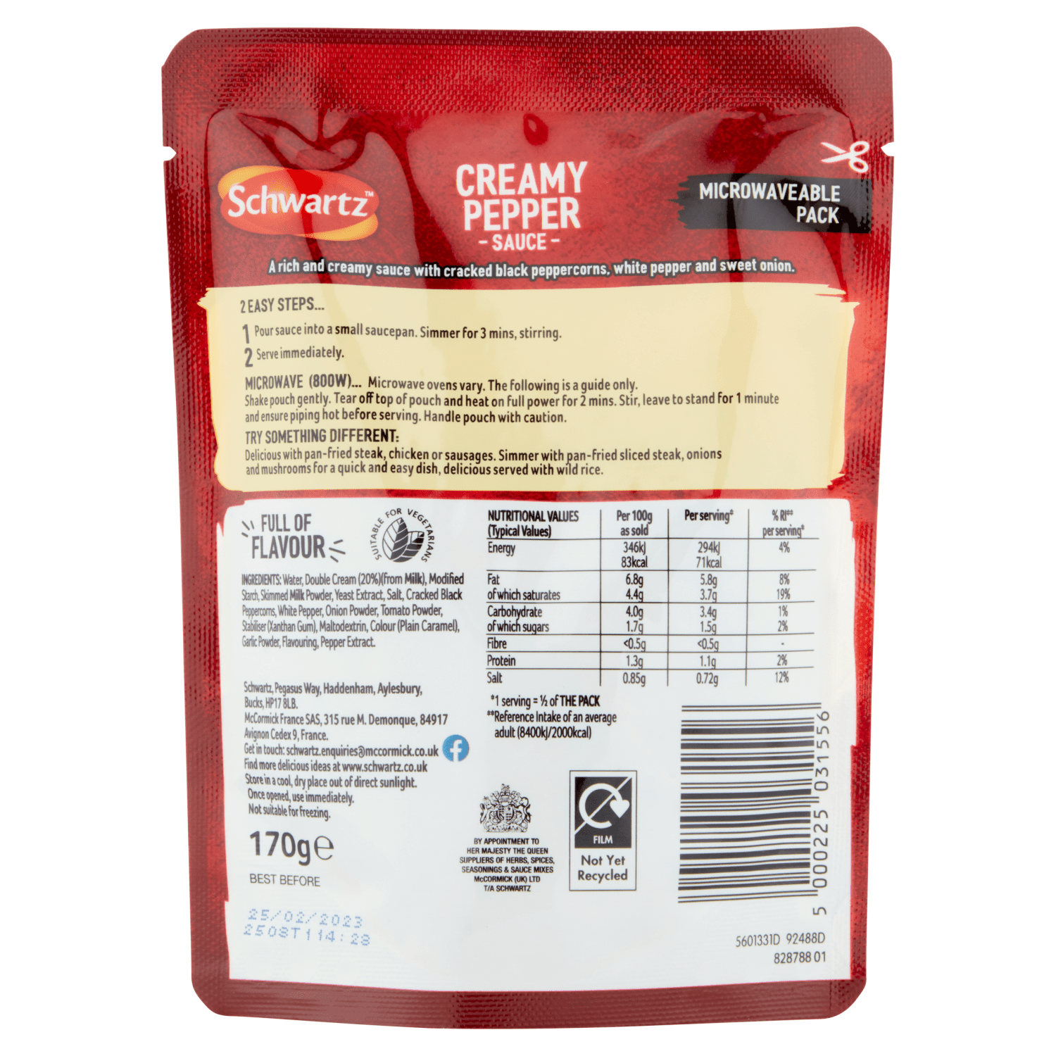 Schwartz Creamy Pepper Sauce 170g - UK Food & Drink - 5000225031556