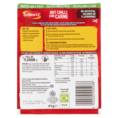 Schwartz Hot Chilli Con Carne Recipe Mix 41g - UK Food & Drink - 5000225005038