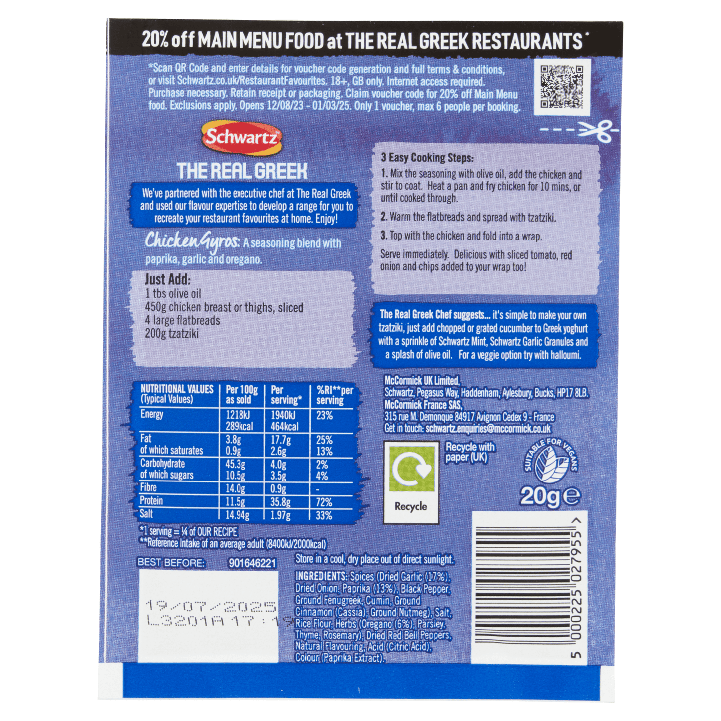 Schwartz The Real Greek Chicken Gyros Wrap 20g - UK Food & Drink - 5000225027955