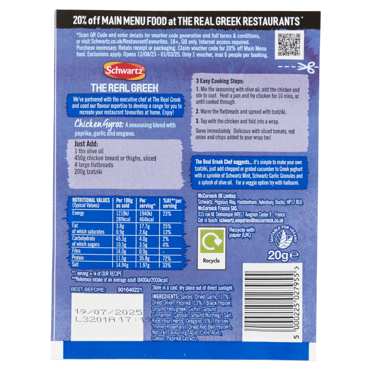 Schwartz The Real Greek Chicken Gyros Wrap 20g - UK Food & Drink - 5000225027955