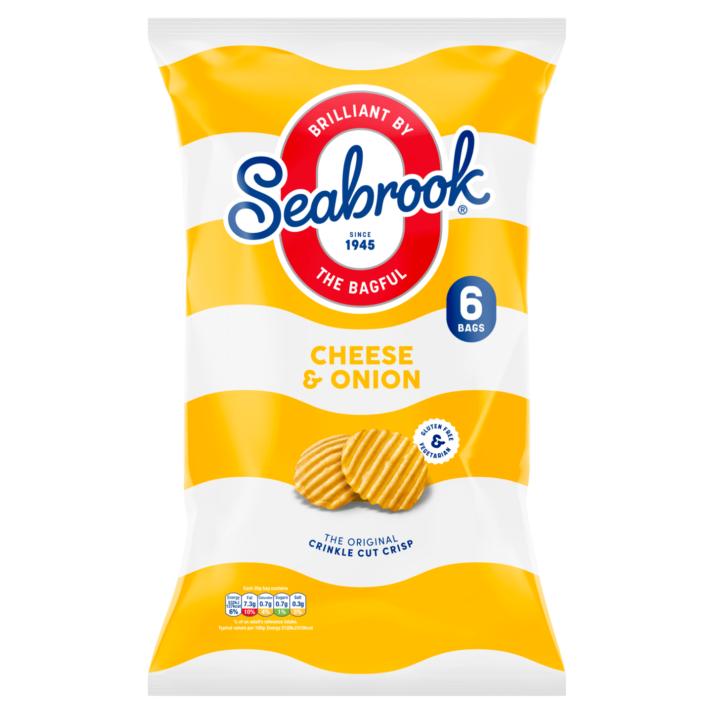 Seabrook Cheese & Onion Flavour The Original Crinkle Cut Crisp 6 x 25g - UK Food & Drink - 5016451062127