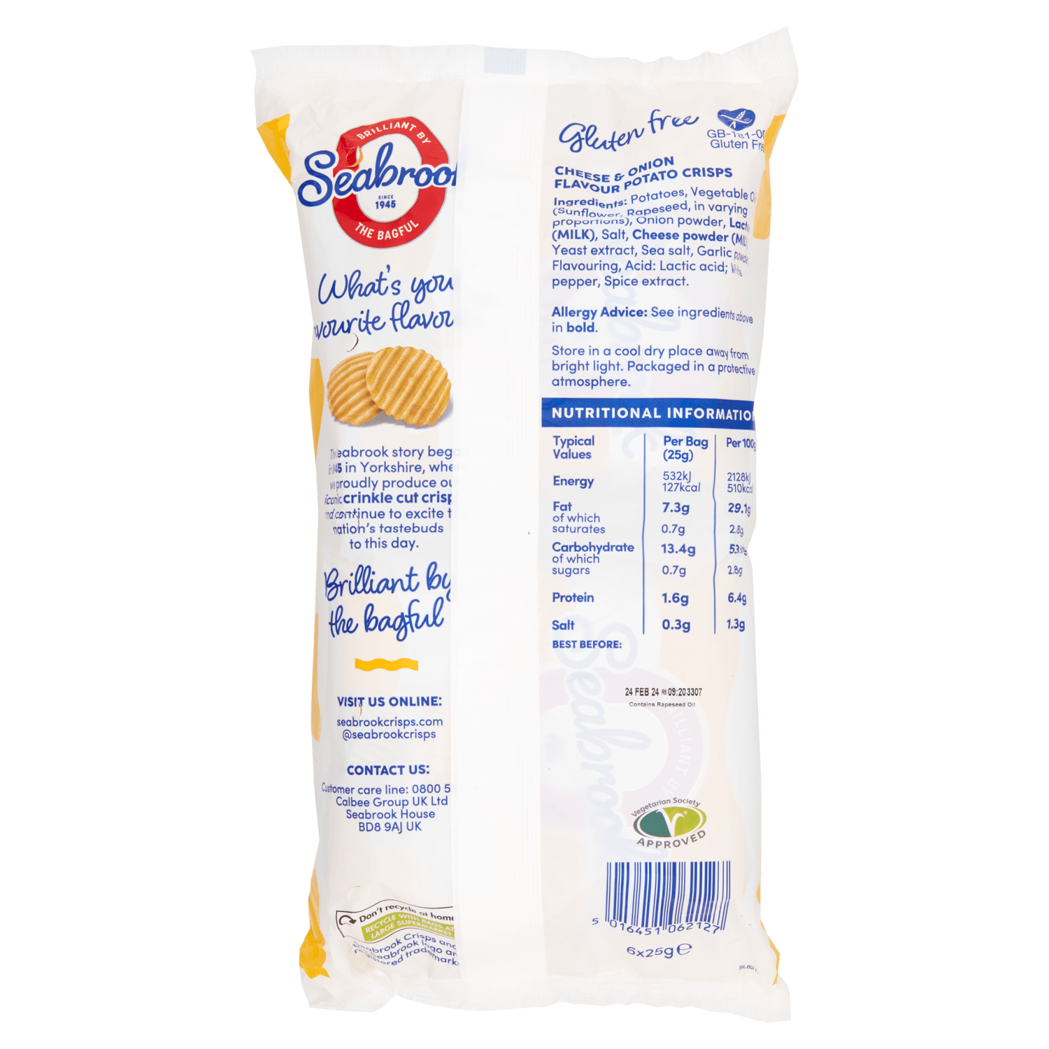 Seabrook Cheese & Onion Flavour The Original Crinkle Cut Crisp 6 x 25g - UK Food & Drink - 5016451062127