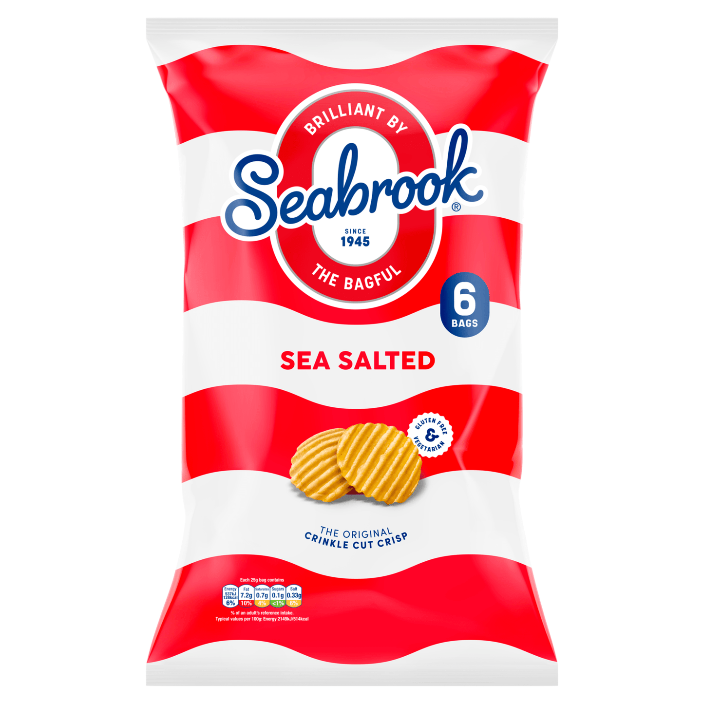 Seabrook Sea Salted The Original Crinkle Cut Crisp 6 x 25g - UK Food & Drink - 5016451062110