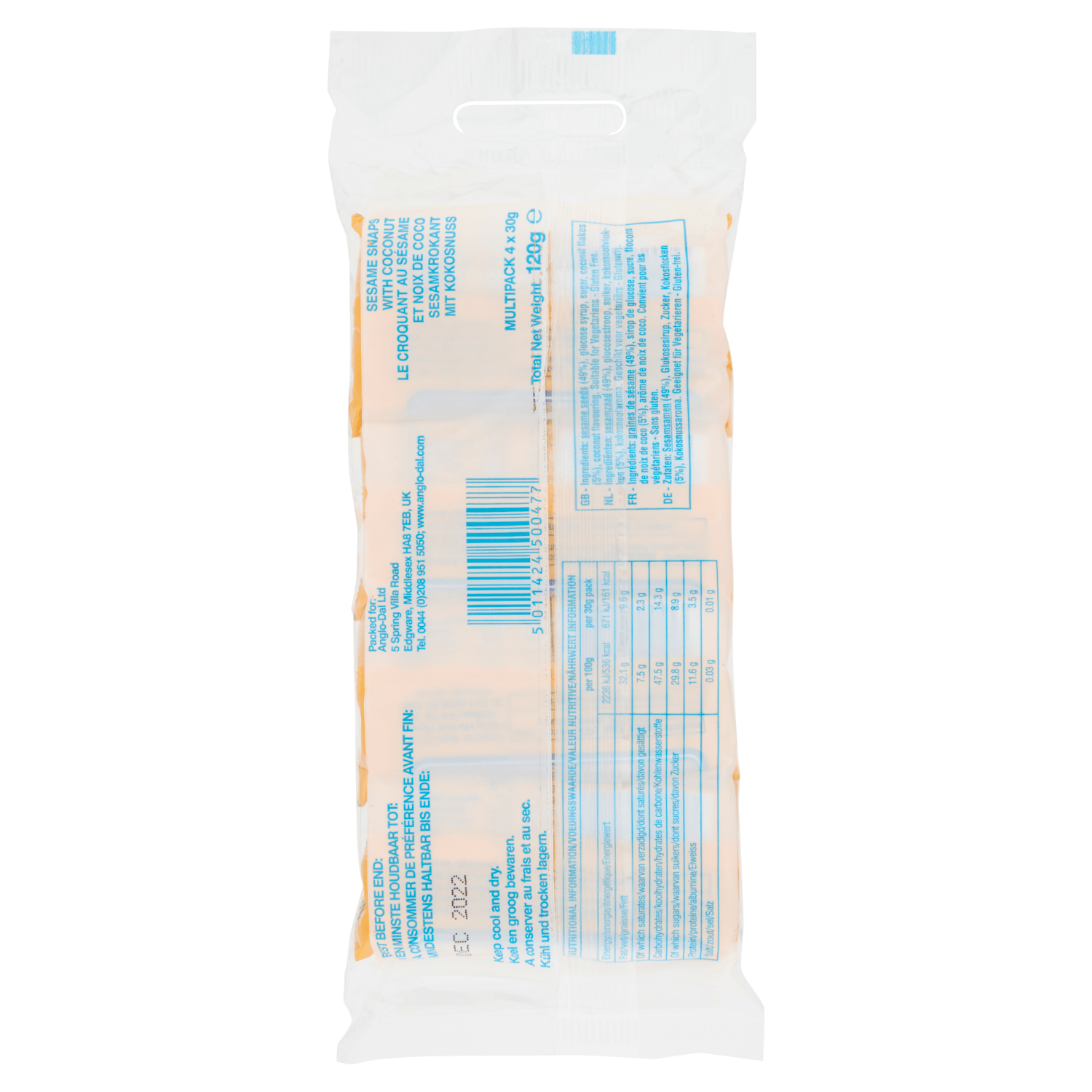 Sesame Snaps with Coconut 4 x 30g (120g) - UK Food & Drink - 5011424500477