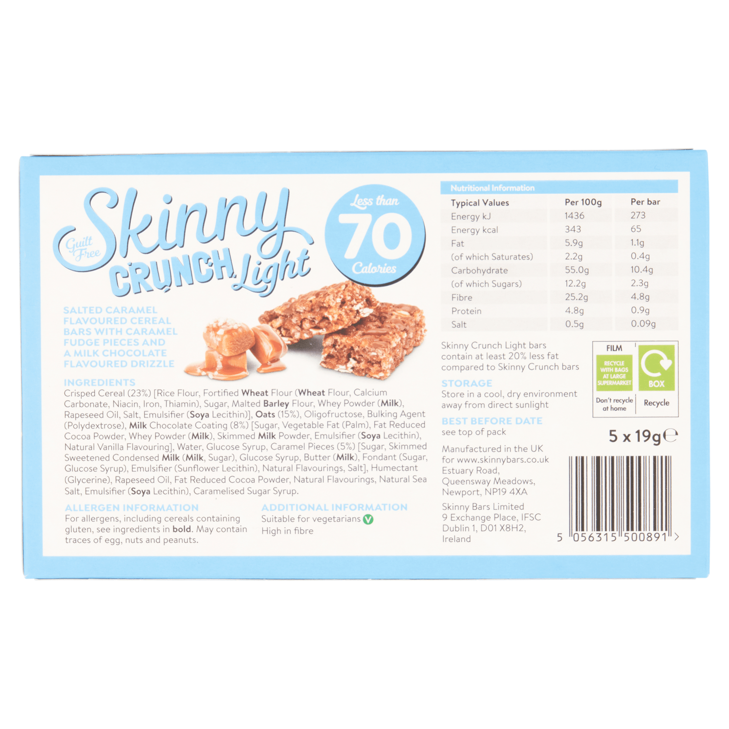 Skinny Crunch Light Salted Caramel Bars 5 x 19g - UK Food & Drink - 5056315500891