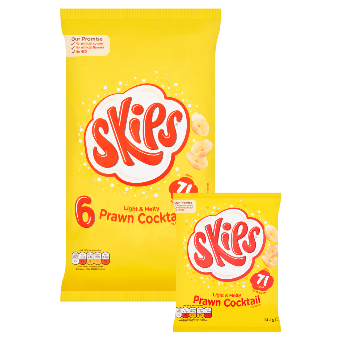 Skips Light & Melty Prawn Cocktail Flavour 6 x 13.1g - UK Food & Drink - 5000237123850