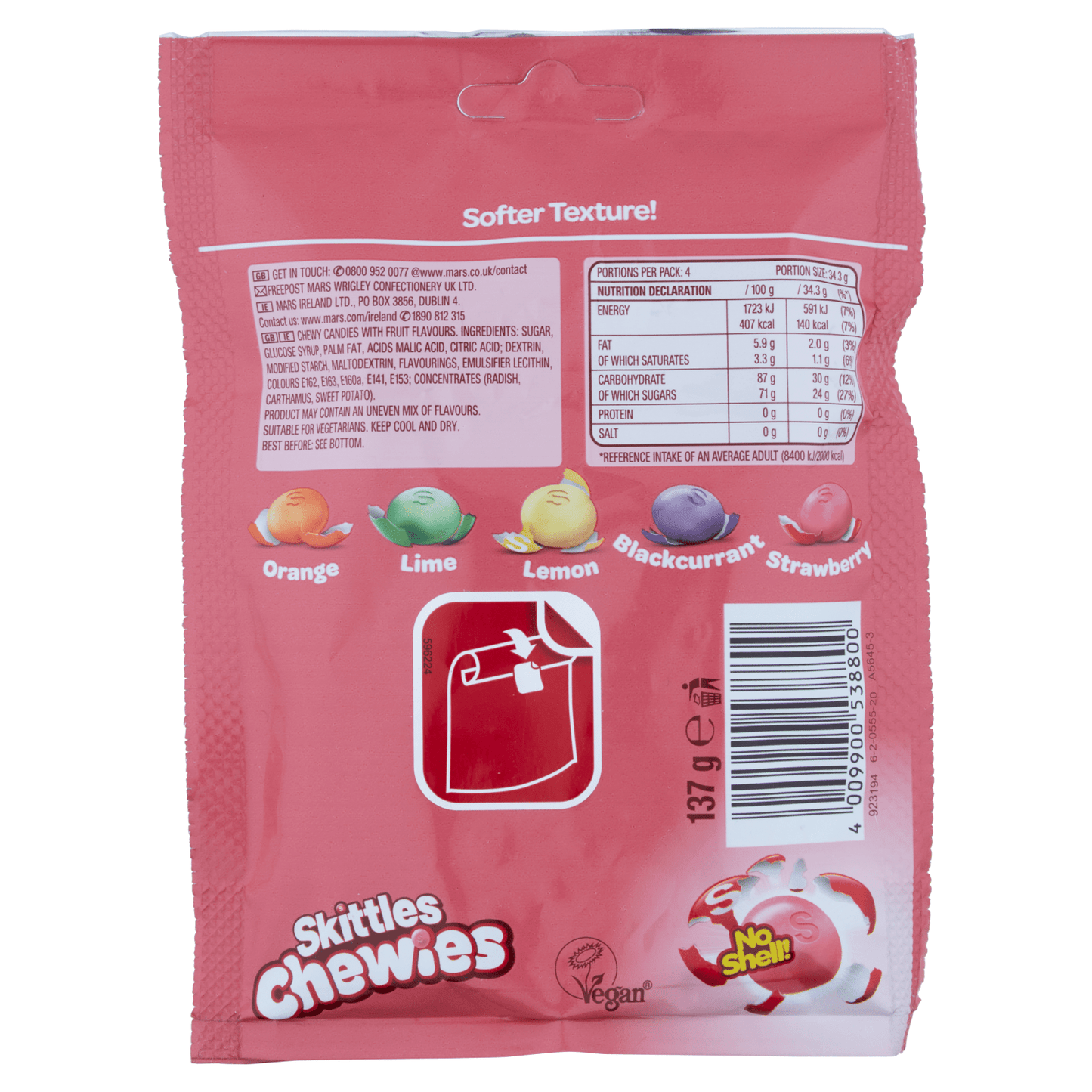 Skittles Chewies Fruits Pouch 137g - UK Food & Drink - 4009900538800