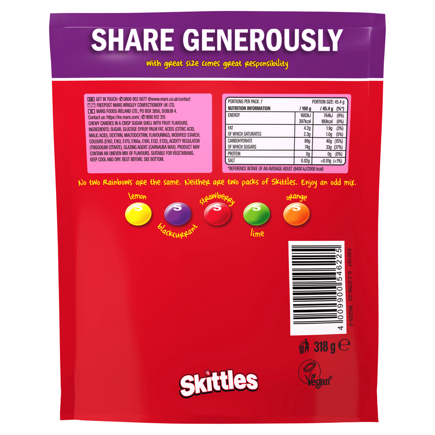 Skittles Fruits 318g - UK Food & Drink - 4009900546225