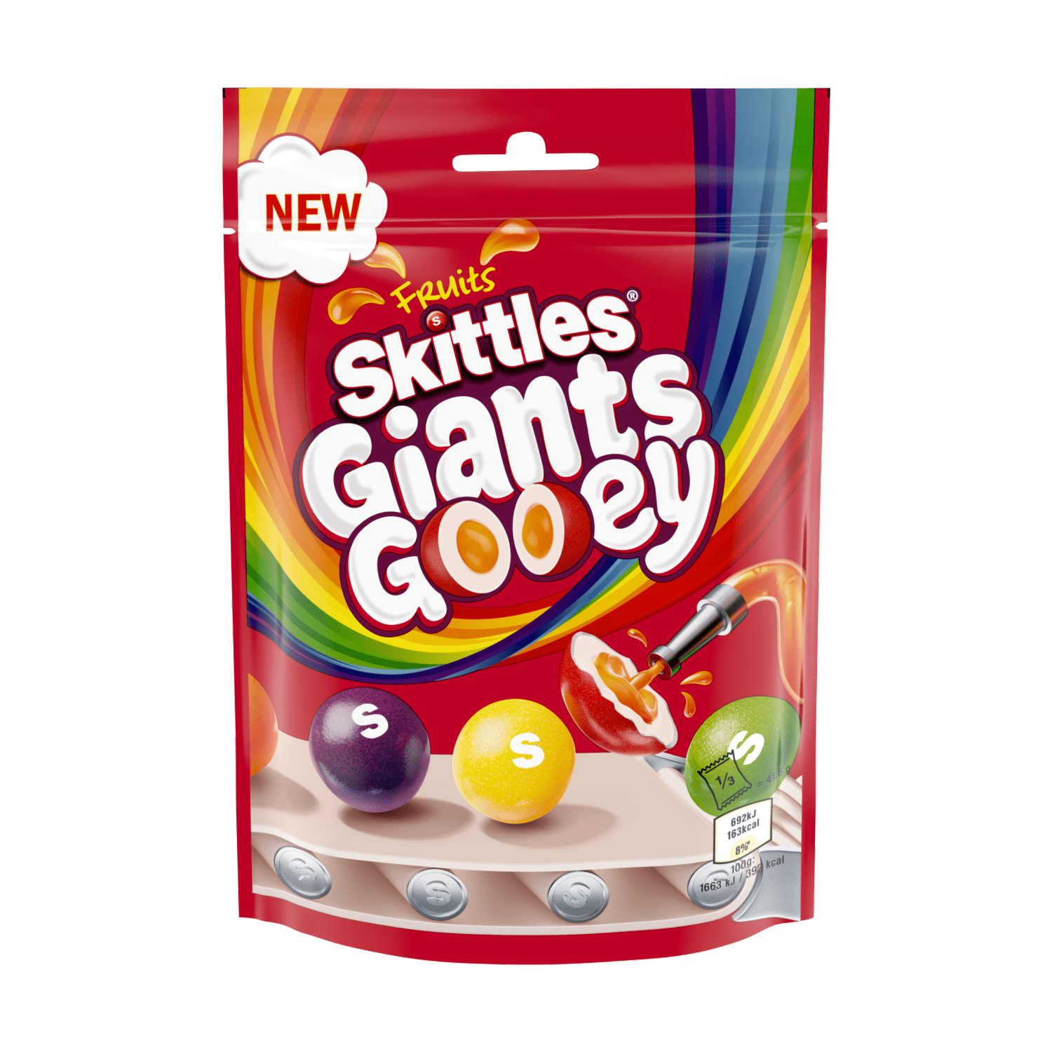 Skittles Giants Gooey Vegan Chewy Sweets Fruit Flavoured Pouch Bag 125g - UK Food & Drink - 4009900550321