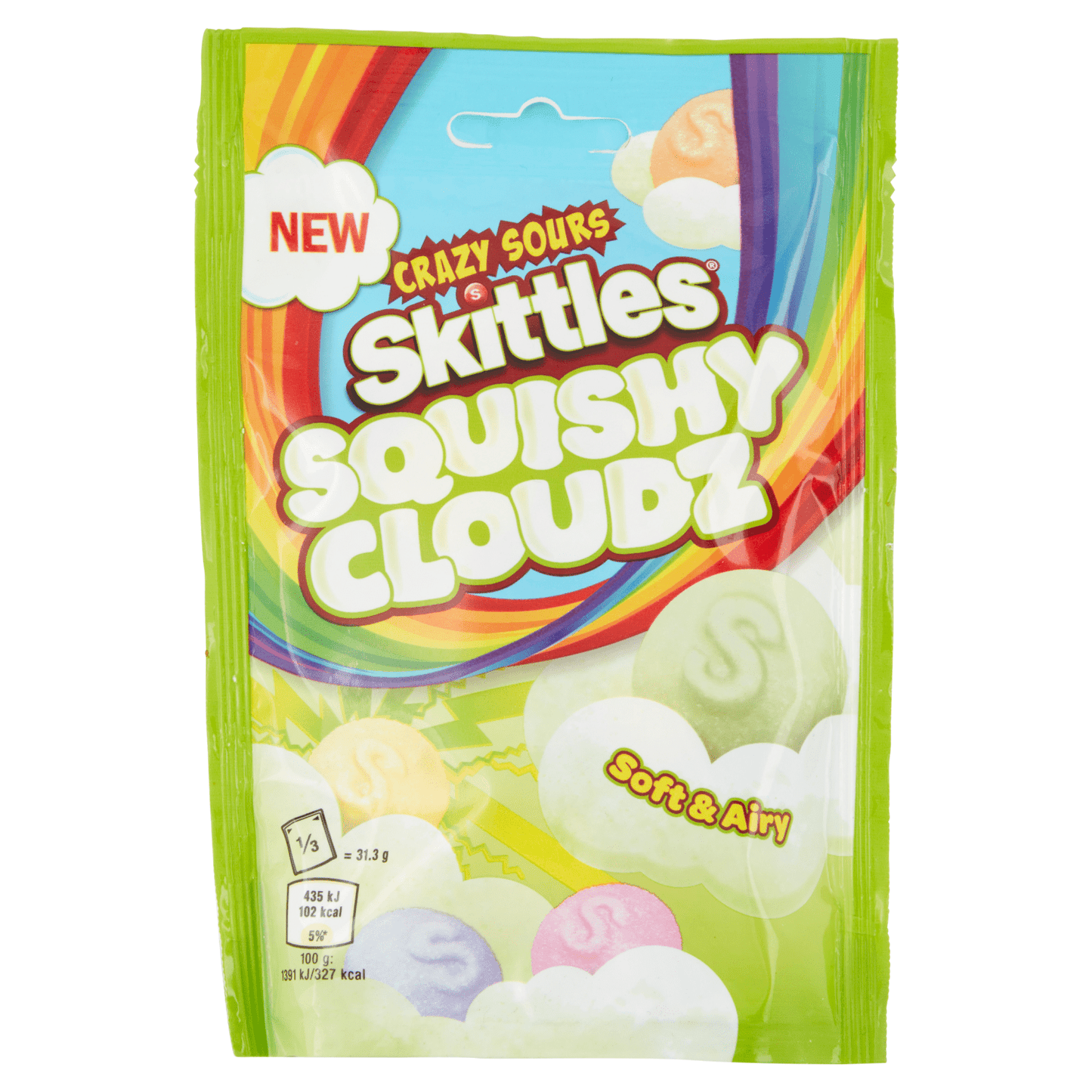 Skittles Squishy Cloudz Crazy Sours Sweets Pouch Bag 94g - UK Food & Drink - 4009900538589