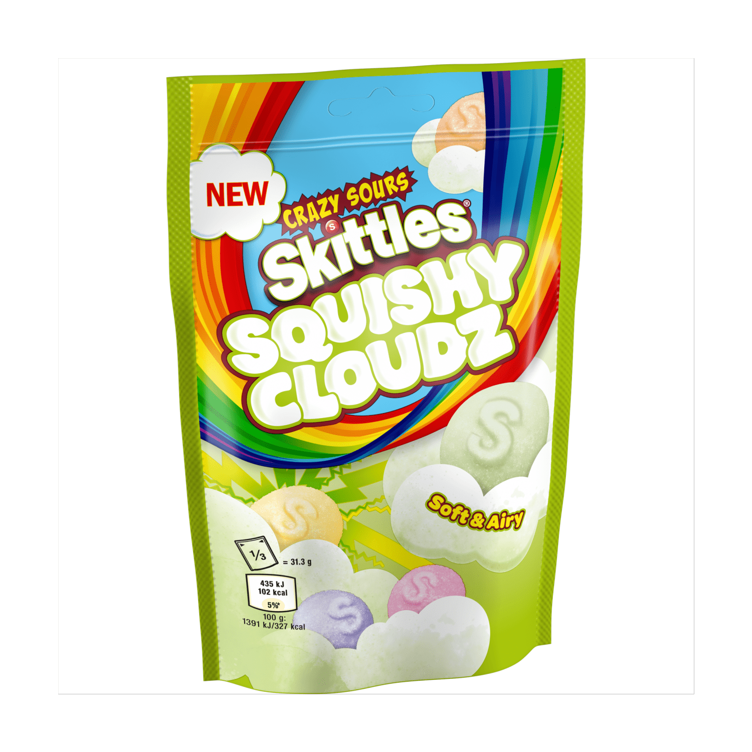 Skittles Squishy Cloudz Crazy Sours Sweets Pouch Bag 94g - UK Food & Drink - 4009900538589