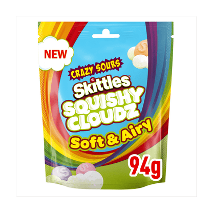 Skittles Squishy Cloudz Crazy Sours Sweets Pouch Bag 94g - UK Food & Drink - 4009900538589