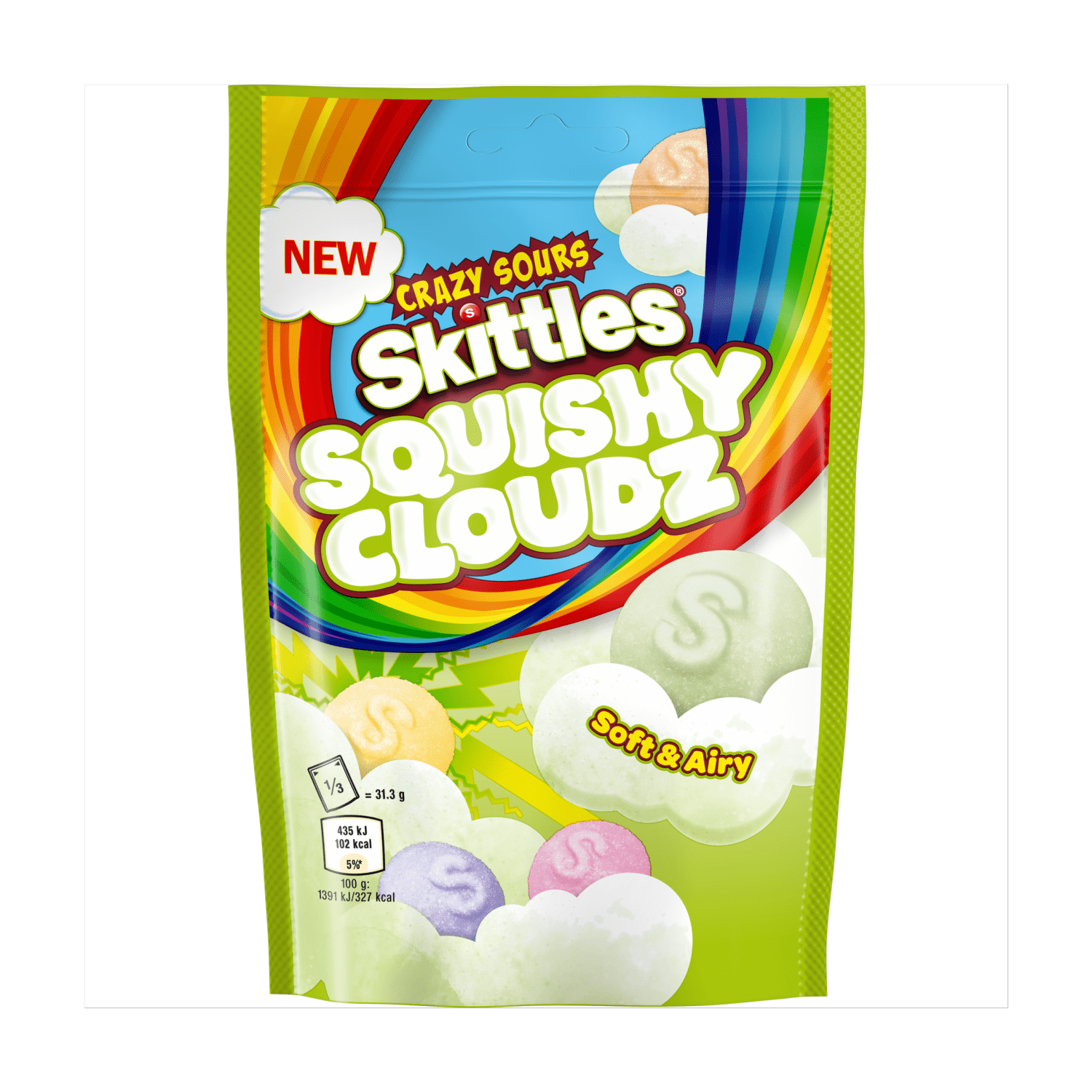 Skittles Squishy Cloudz Crazy Sours Sweets Pouch Bag 94g - UK Food & Drink - 4009900538589