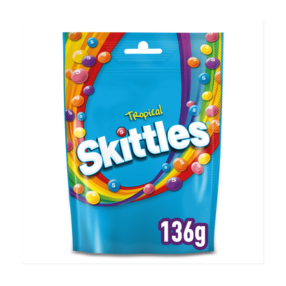 Skittles Vegan Chewy Sweets Tropical Fruit Flavoured Pouch Bag 136g - UK Food & Drink - 4009900546126