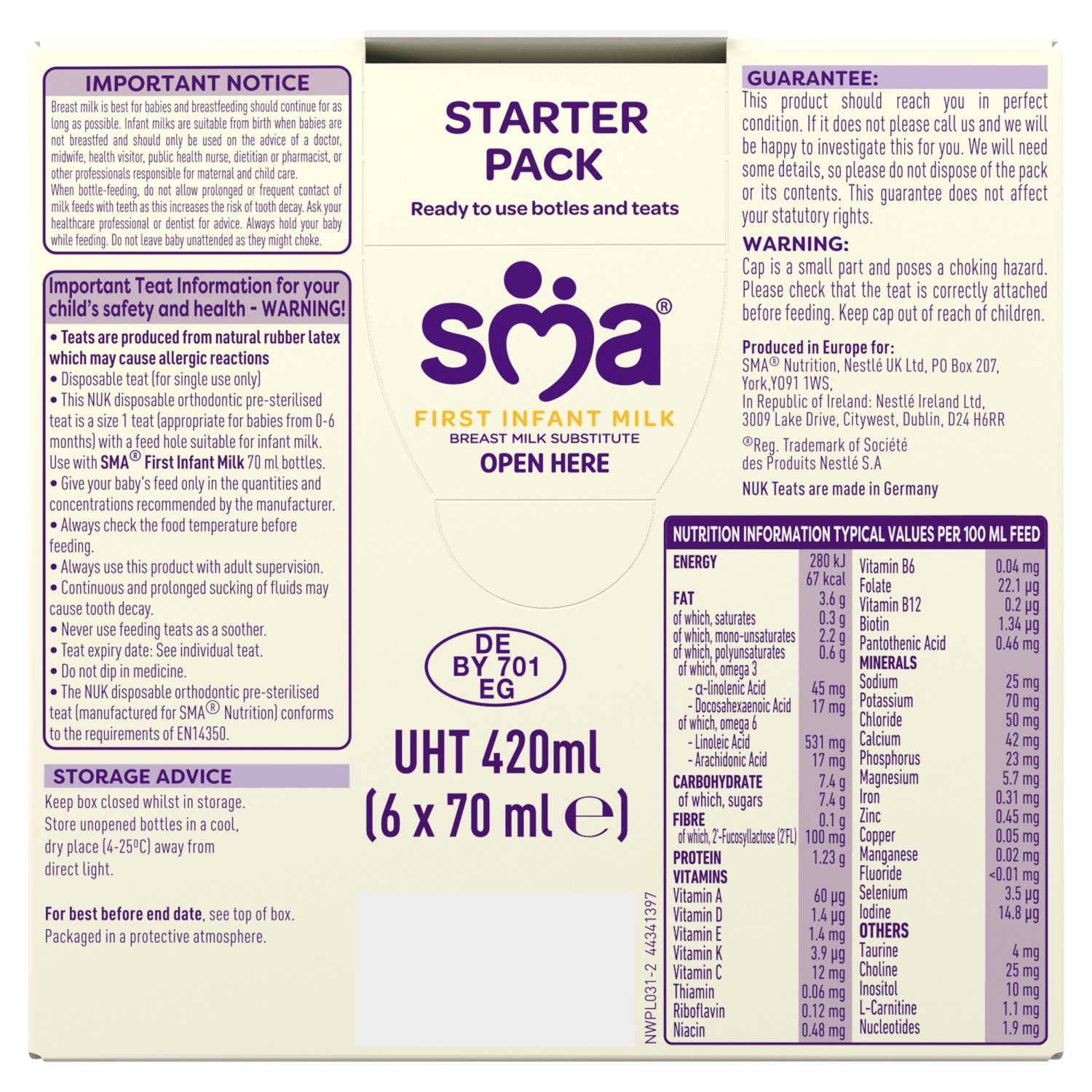 SMA First Infant Milk Breast Milk from Birth 6 x 70ml (420ml) - UK Food & Drink - 7613038977317