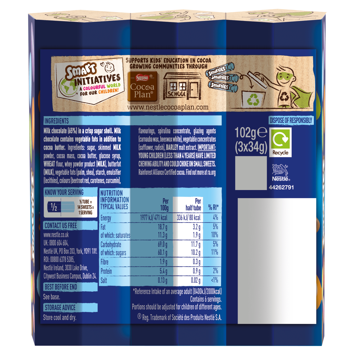 Smarties 3 x 34g (102g) - UK Food & Drink - 7613039905920