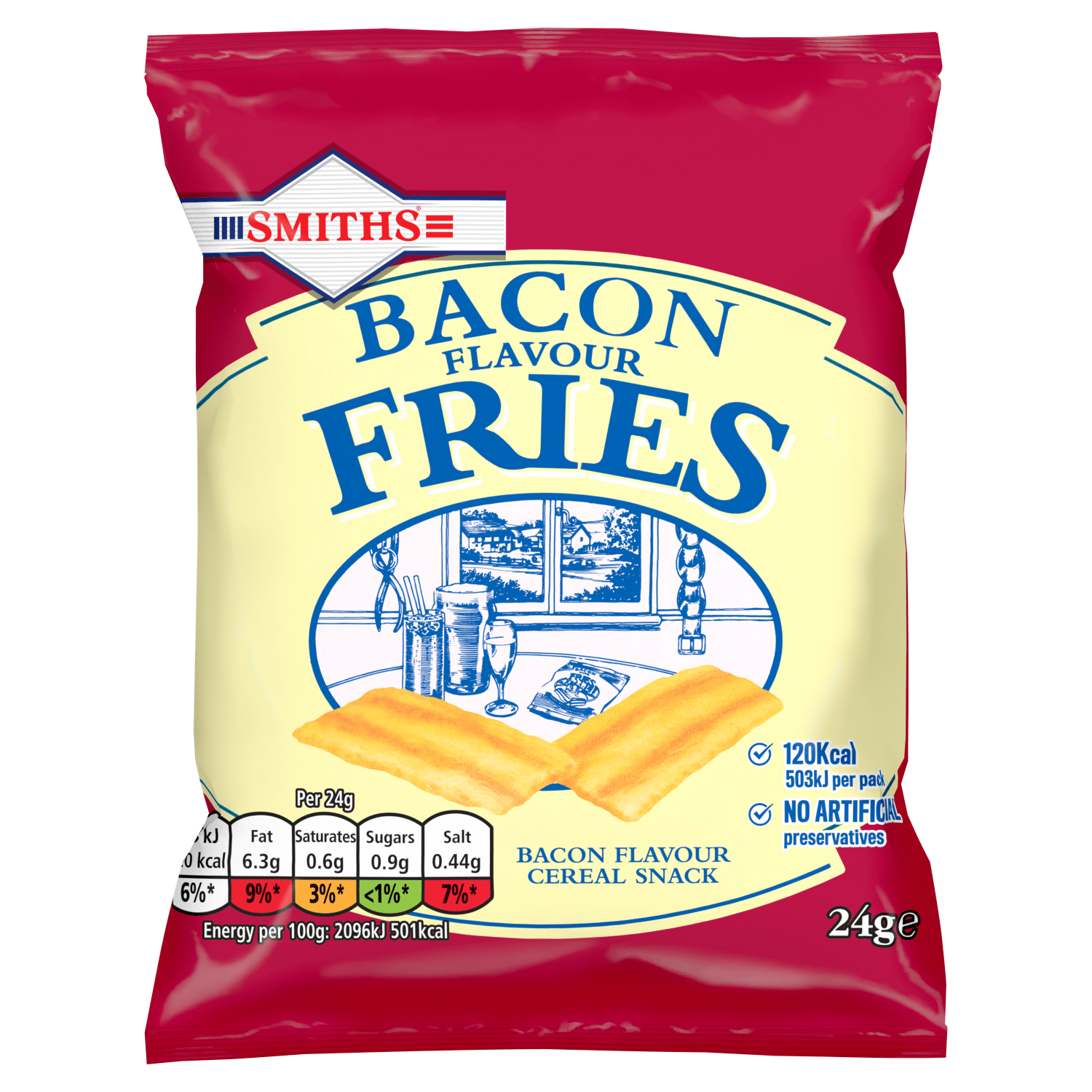 Smiths Fries Bacon Snacks Crisps 24g - UK Food & Drink - 5000328133034