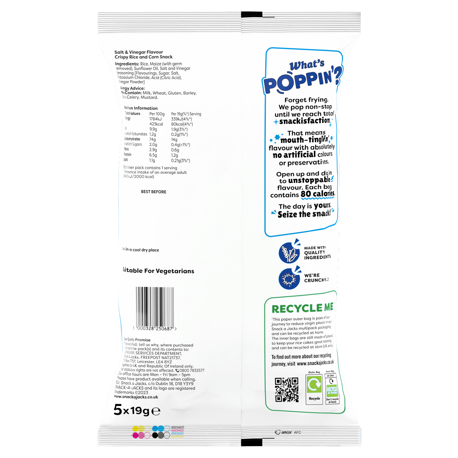 Snack a Jacks Salt & Vinegar Multipack Rice Cakes Crisps 5 x 19g - UK Food & Drink - 5000328250687