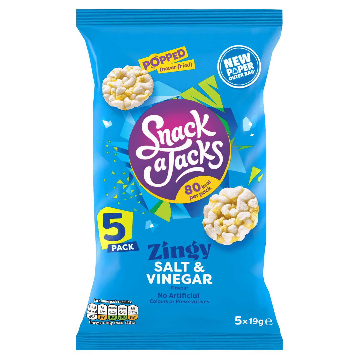 Snack a Jacks Salt & Vinegar Multipack Rice Cakes Crisps 5 x 19g - UK Food & Drink - 5000328250687
