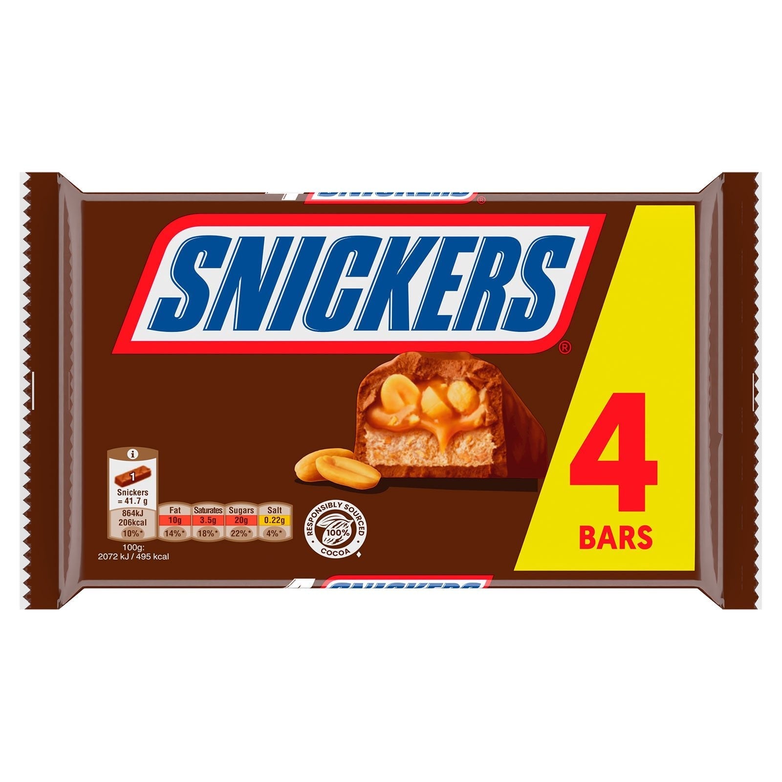 Snickers Bars 4 x 41.7g (166.8g) - UK Food & Drink - 5000159550345