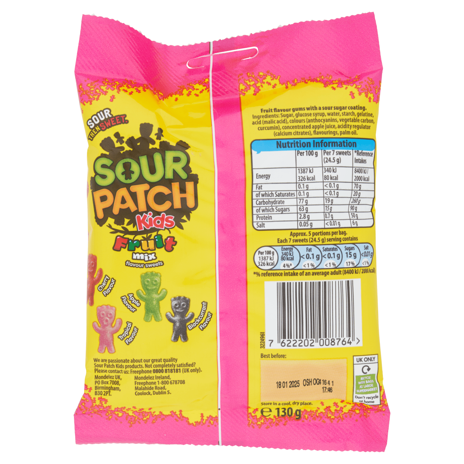 Sour Patch Kids Fruit Mix Flavour Sweets 130g - UK Food & Drink - 7622202008764