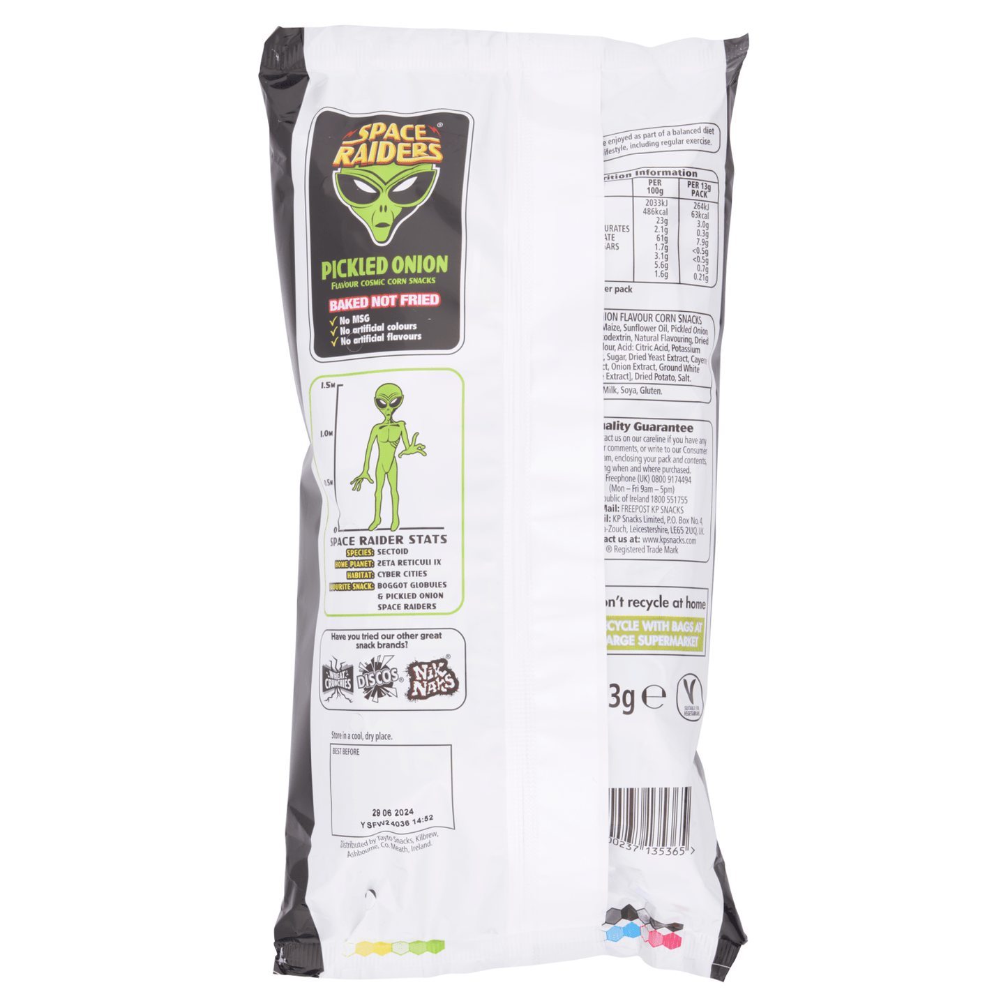 Space Raiders Pickled Onion Flavour Cosmic Corn Snack 6 x 13g - UK Food & Drink - 5000237135365