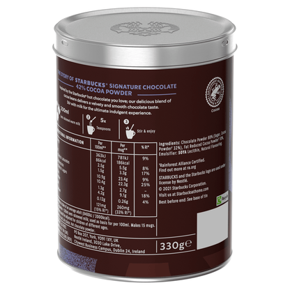 STARBUCKS SIGNATURE CHOCOLATE 42% Cocoa Hot Chocolate Powder 330g Tin - UK Food & Drink - 7613287598998