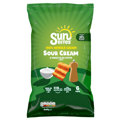 Sunbites Sour Cream & Cracked Black Pepper Multipack Snacks Crisps 6x25g - UK Food & Drink - 5000328435756