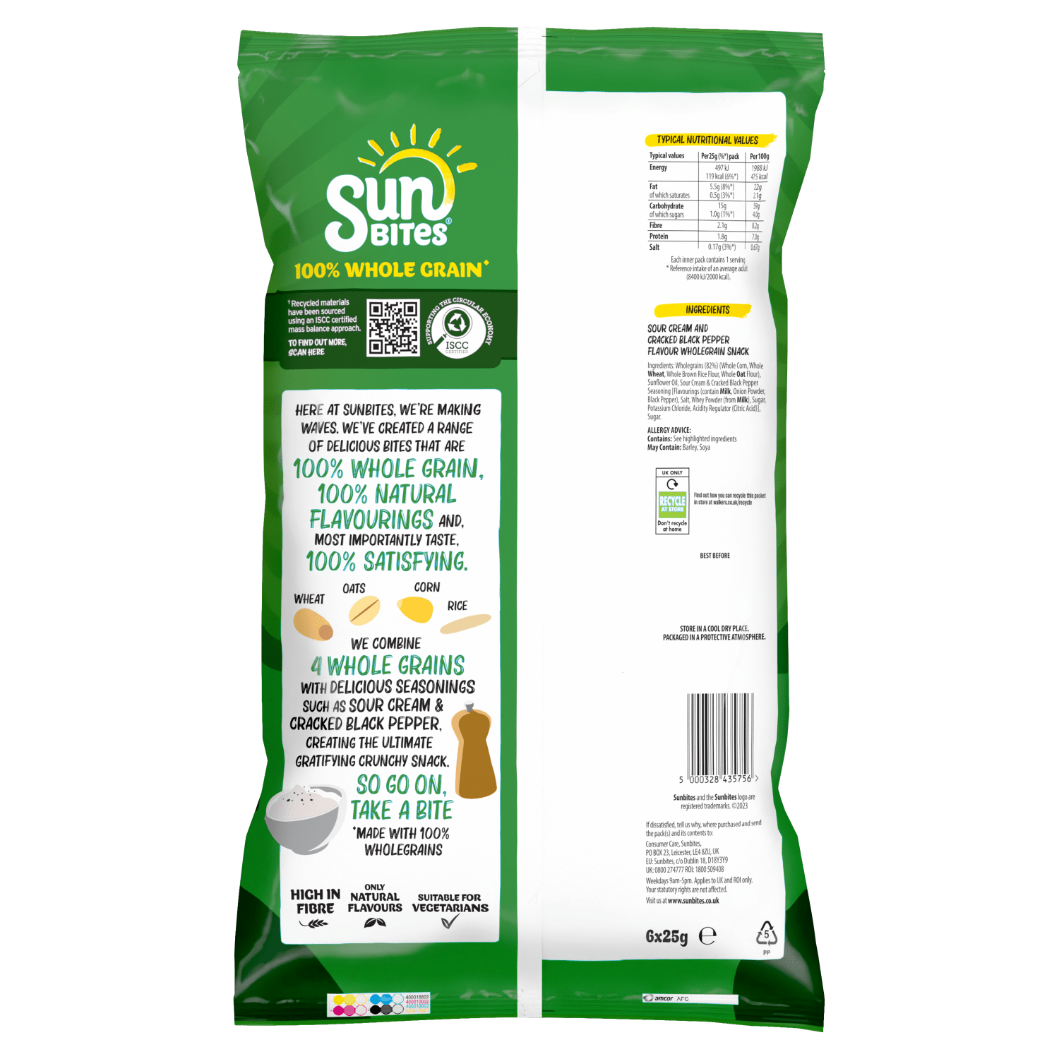 Sunbites Sour Cream & Cracked Black Pepper Multipack Snacks Crisps 6x25g - UK Food & Drink - 5000328435756