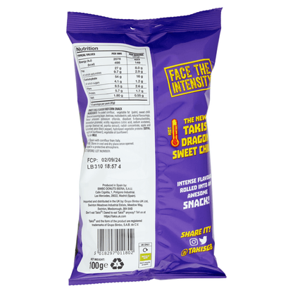 Takis Dragon Sweet Chilli Flavour Fried Corn Snack 100g - UK Food & Drink - 5018297011802
