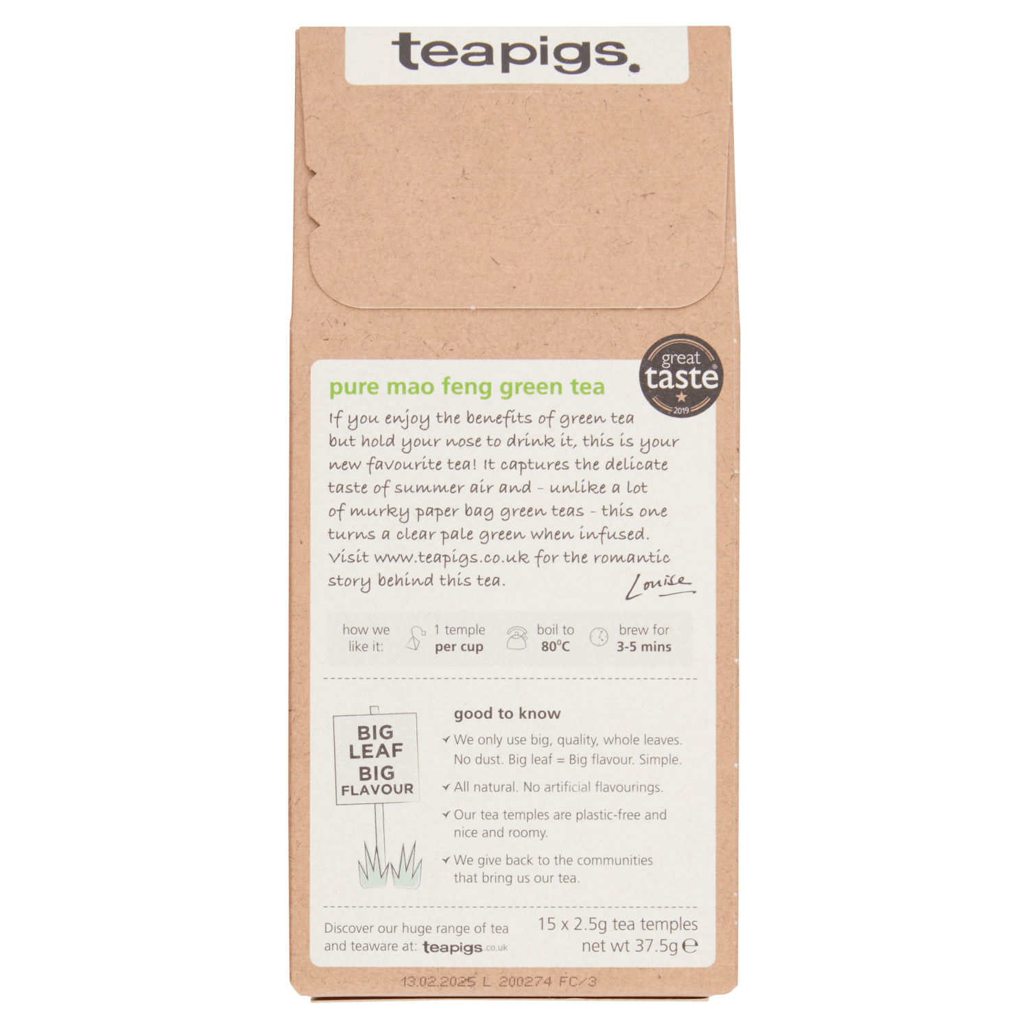 Teapigs Mao Feng Green Tea Temples 15 x 2.5g (37.5g) - UK Food & Drink - 5060136750052