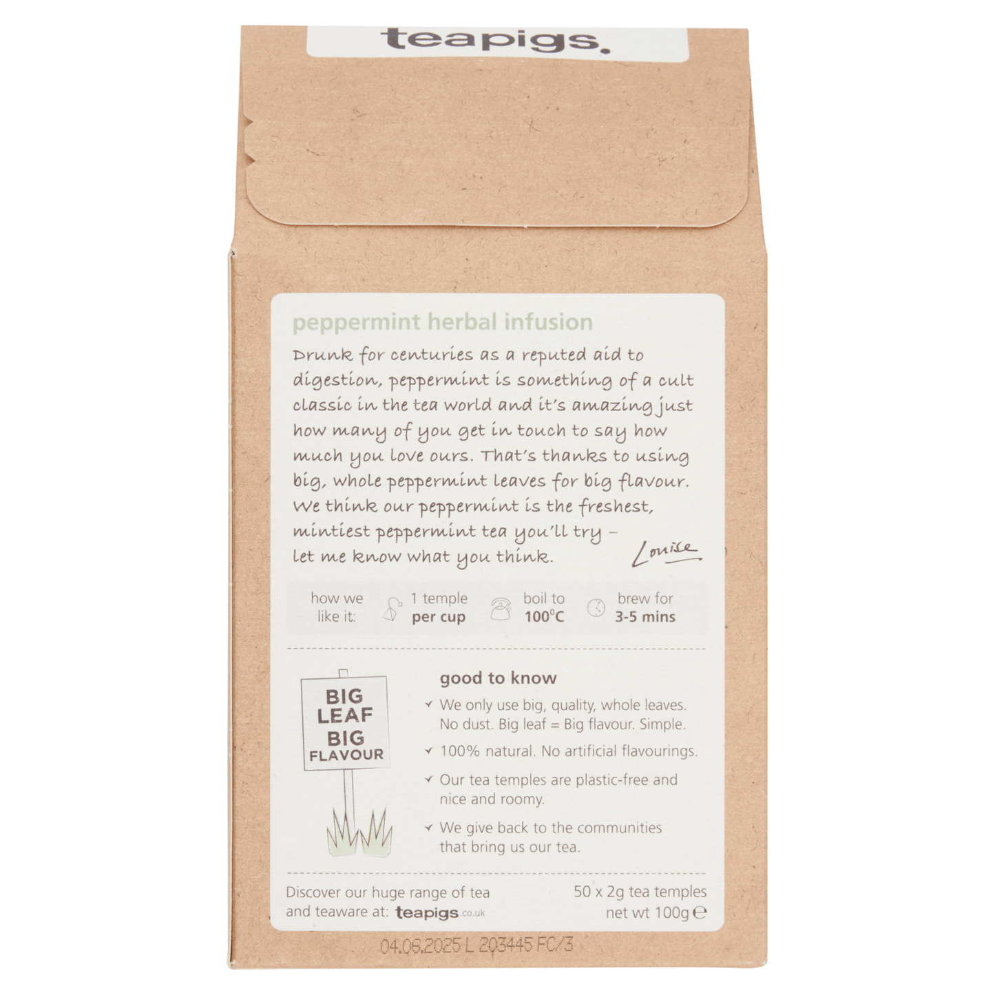Teapigs Peppermint Leaves 50 Biodegradable Tea Temples 100g - UK Food & Drink - 5060136753022