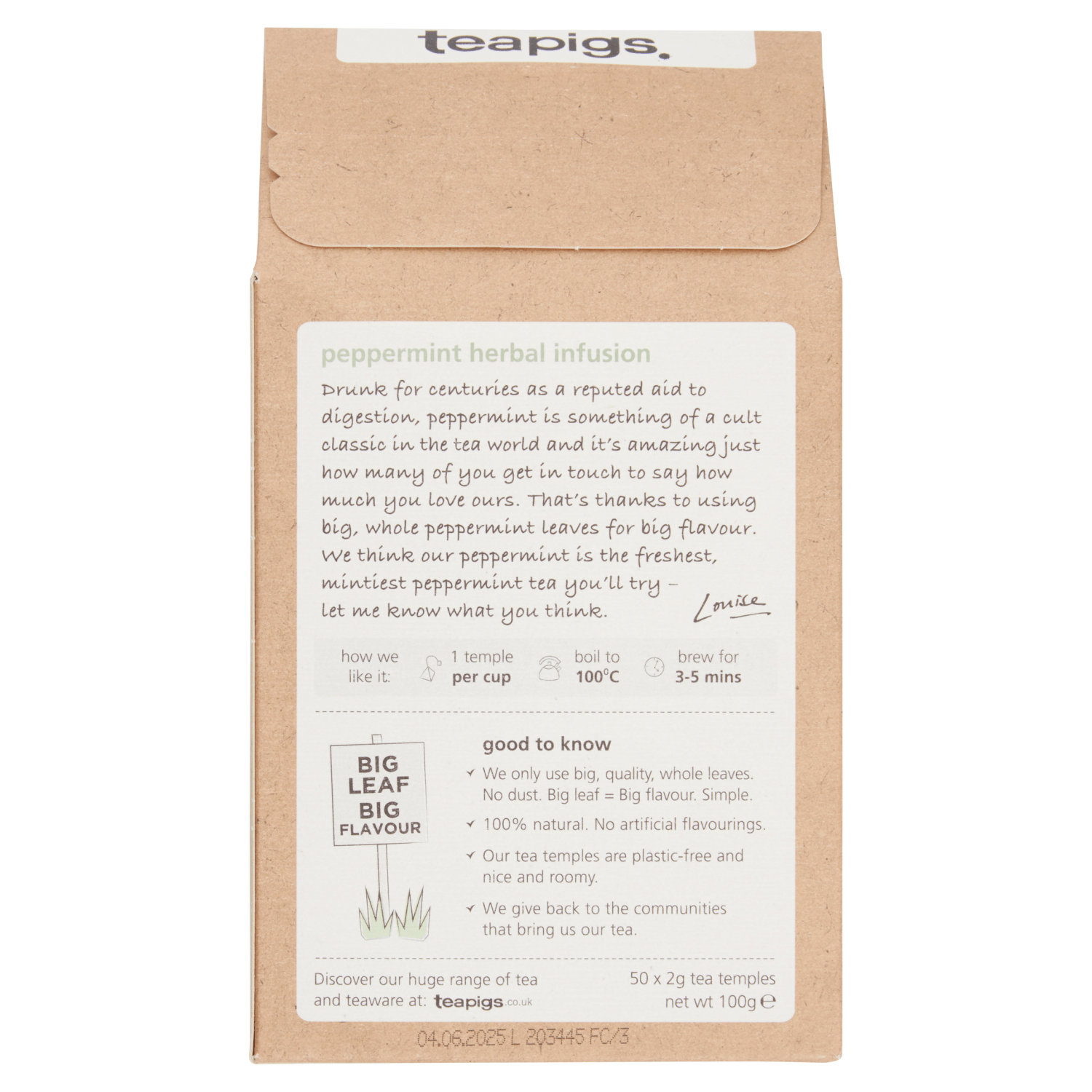Teapigs Peppermint Leaves 50 Biodegradable Tea Temples 100g - UK Food & Drink - 5060136753022