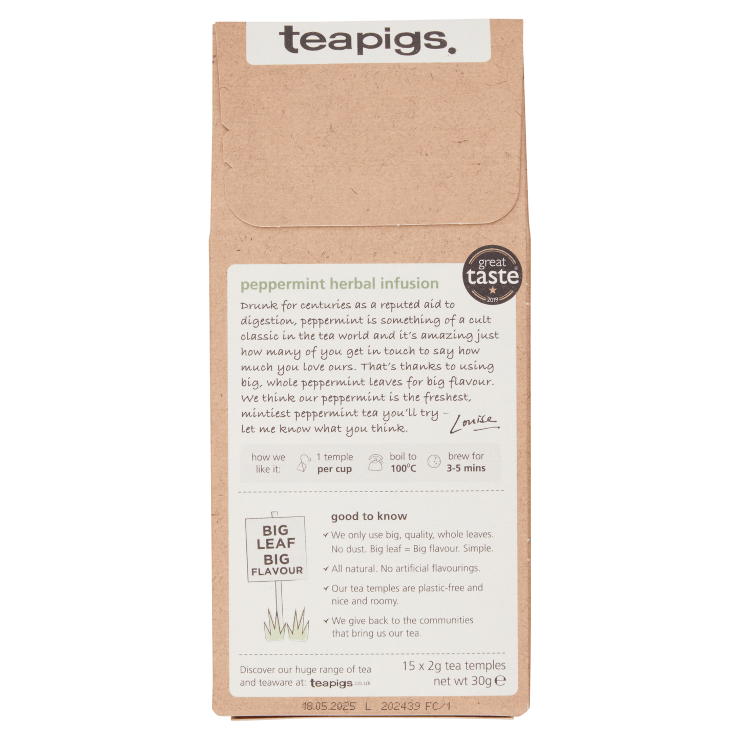 Teapigs Peppermint Leaves Tea Temples 15 x 2g (30g) - UK Food & Drink - 5060136750144