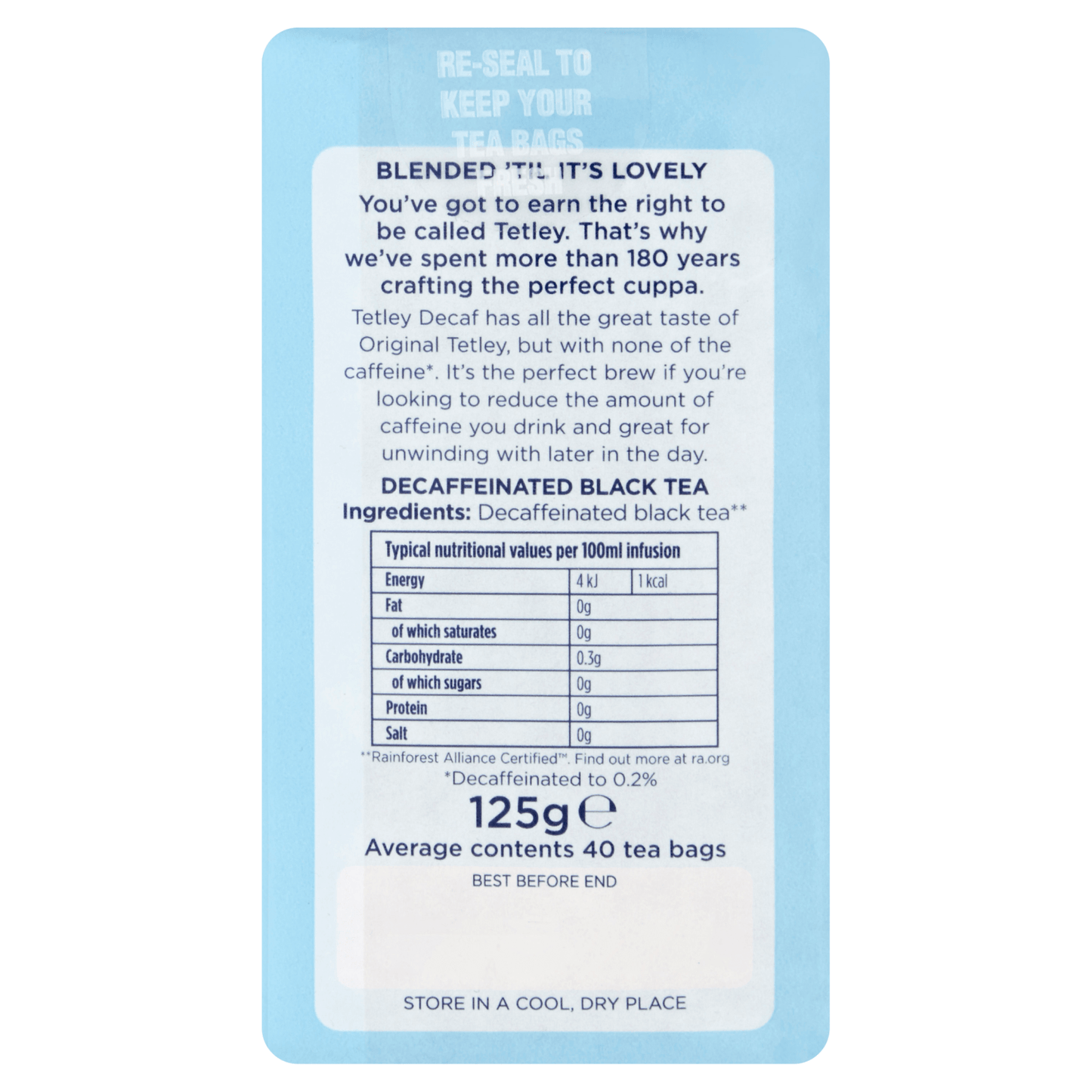 Tetley Decaf 40 Tea Bags 125g - UK Food & Drink - 5000208002436