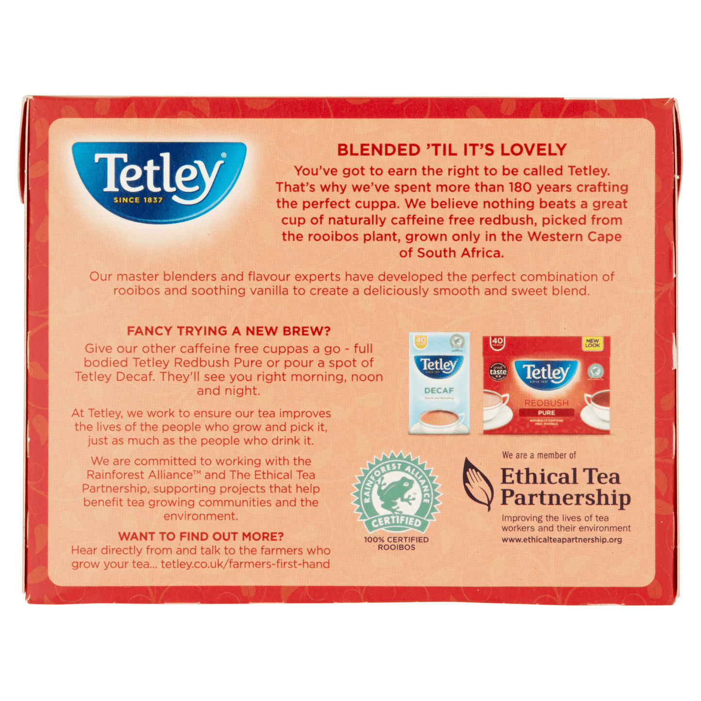 Tetley Redbush Vanilla Tea Bags x40 100g - UK Food & Drink - 5000208087280