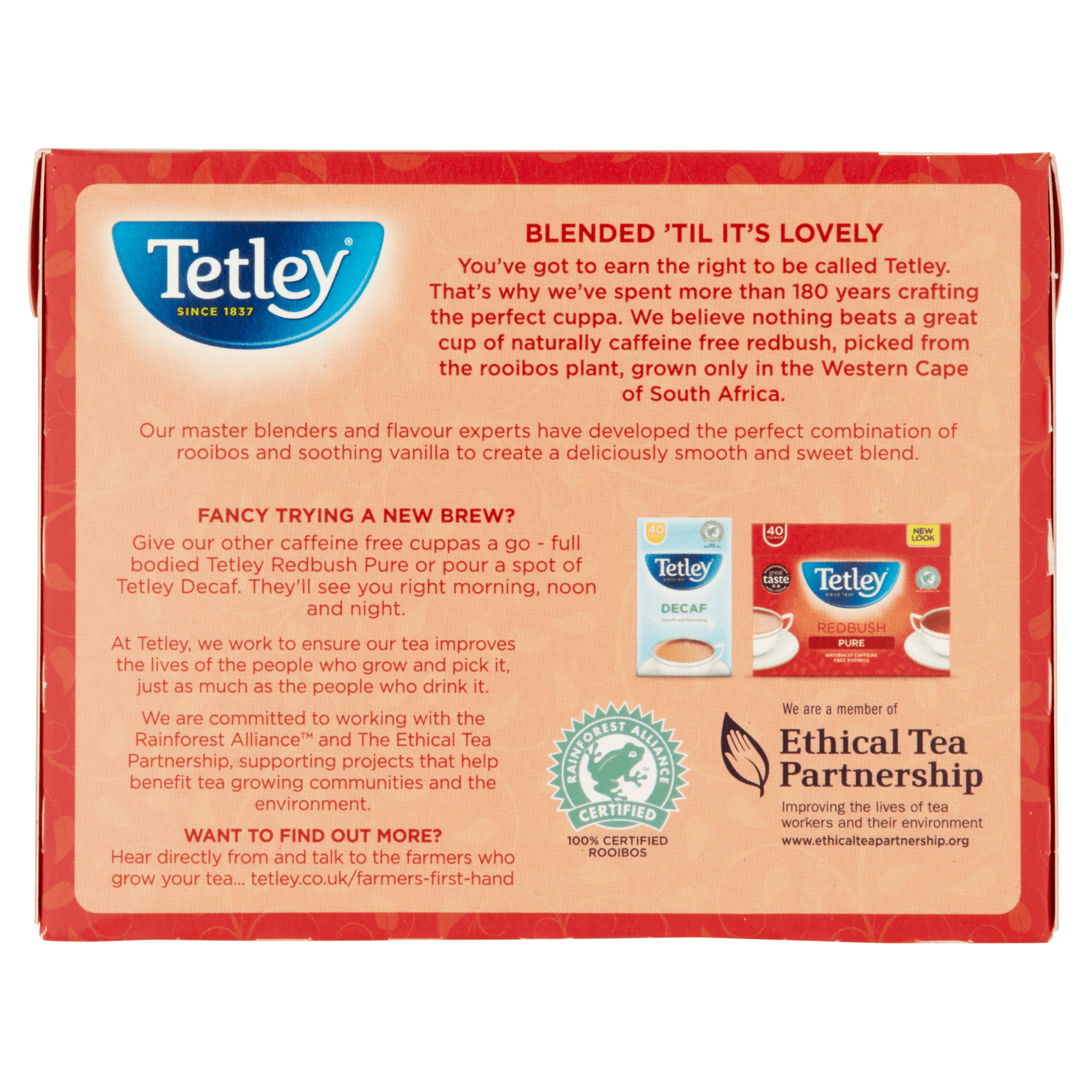 Tetley Redbush Vanilla Tea Bags x40 100g - UK Food & Drink - 5000208087280